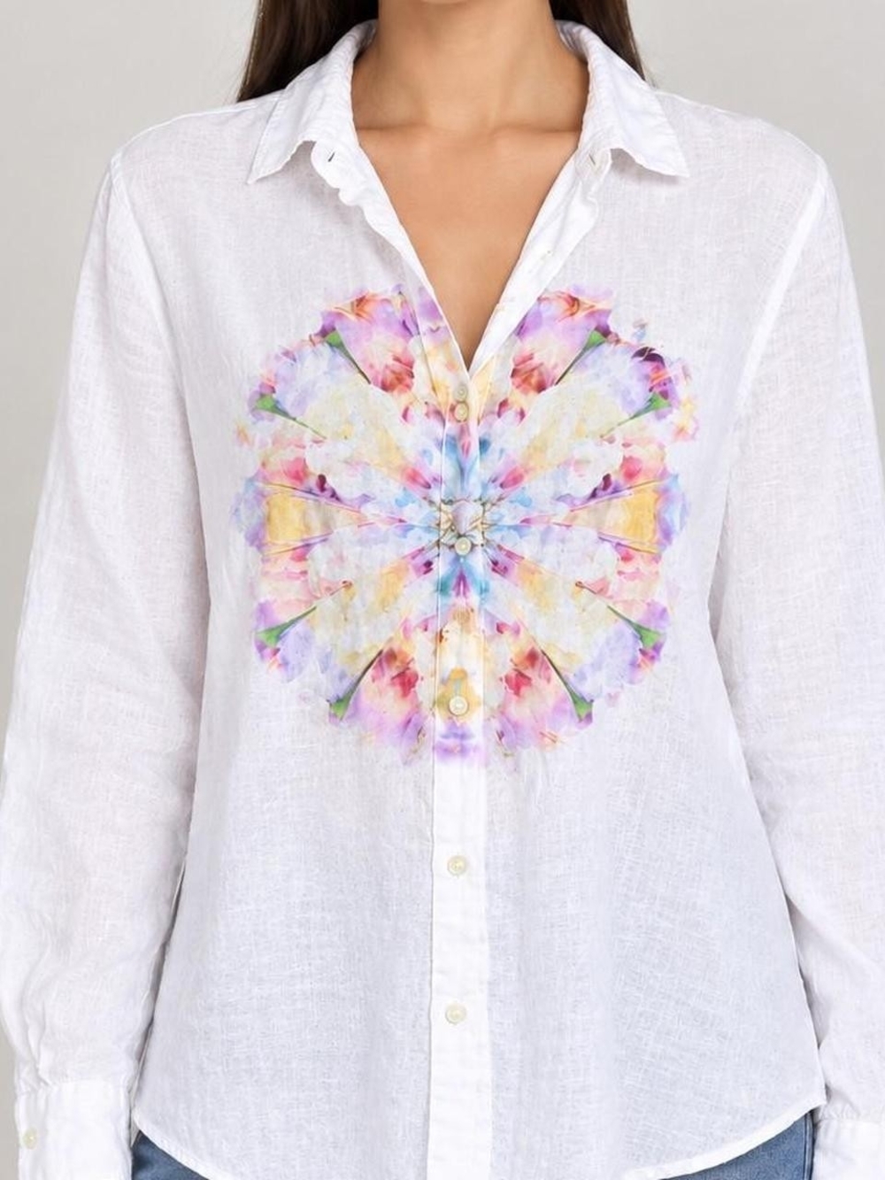 Etro Milano 100% Italian linen white button down shirt with floral design